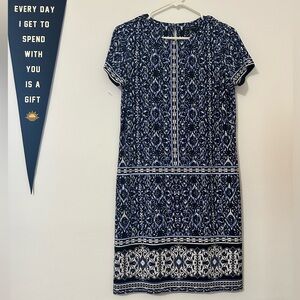 Blue & White Short Sleeve Shift Dress